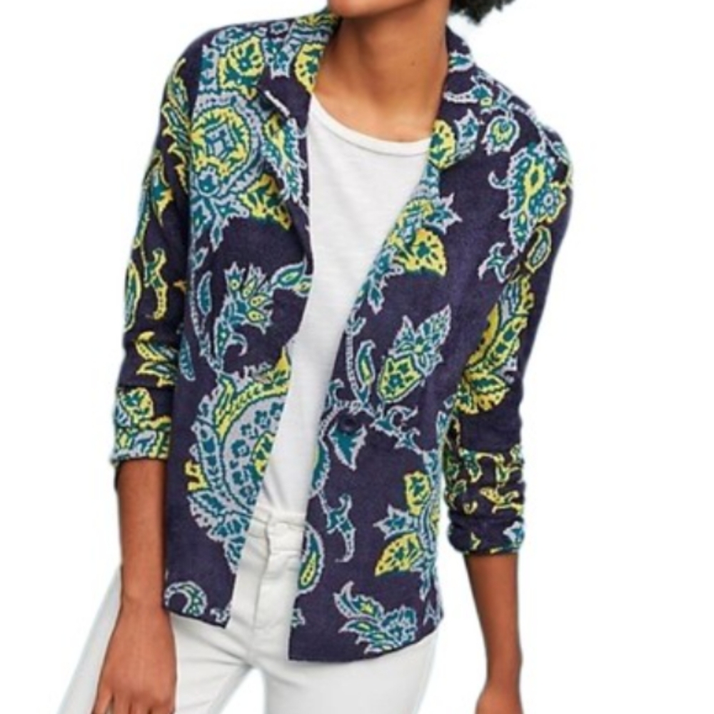 Moth by Anthropologie Single button Sweater Blazer Chenille floral Print Size XS